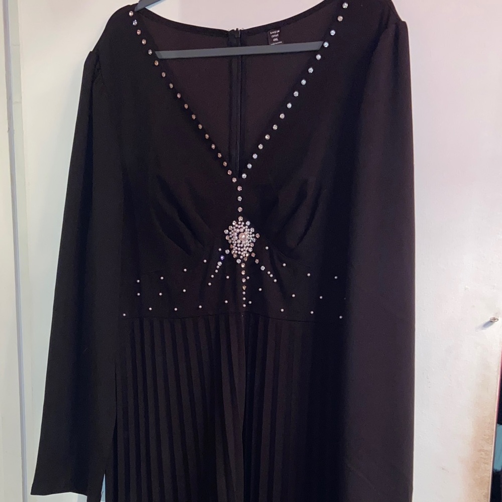 SHEIN Black Long Sleeve Dress with Rhinestone Detail